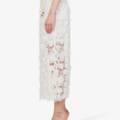 Zimmermann Raie Beaded-belt Floral-lace Midi Skirt -Outlet Pique Style Store R04174606 IVORY ALT02