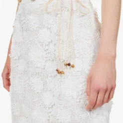 Zimmermann Raie Beaded-belt Floral-lace Midi Skirt -Outlet Pique Style Store R04174606 IVORY ALT04