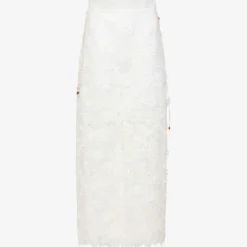 Zimmermann Raie Beaded-belt Floral-lace Midi Skirt