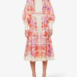 Zimmermann Raie High-neck Linen Maxi Dress -Outlet Pique Style Store R04174608 REDPURPLEFLORAL ALT02