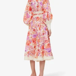 Zimmermann Raie High-neck Linen Maxi Dress -Outlet Pique Style Store R04174608 REDPURPLEFLORAL ALT03
