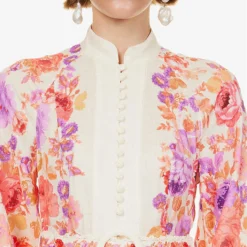 Zimmermann Raie High-neck Linen Maxi Dress -Outlet Pique Style Store R04174608 REDPURPLEFLORAL ALT04