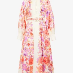 Zimmermann Raie High-neck Linen Maxi Dress