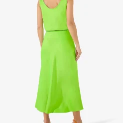Bias Satin Midi Skirt -Outlet Pique Style Store R04174692 LIMEGREEN ALT03
