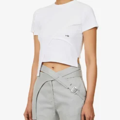 Deconstructed Asymmetric-hem Stretch-cotton Top -Outlet Pique Style Store R04174798 WHITE ALT02