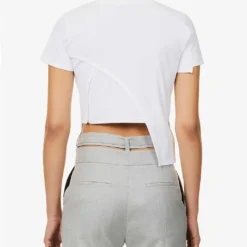 Deconstructed Asymmetric-hem Stretch-cotton Top -Outlet Pique Style Store R04174798 WHITE ALT05