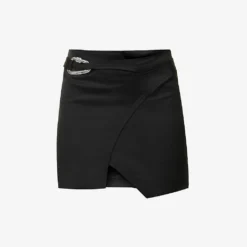 Carabiner-clasp Split-hem Wool-blend Mini Skirt