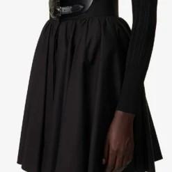 Belted High-rise Cotton Mini Skirt -Outlet Pique Style Store R04179410 NOIR ALT04