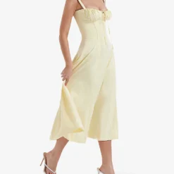 Carmen Gathered-cup Stretch Cotton-blend Midi Dress -Outlet Pique Style Store R04179414 BUTTERCUP ALT02