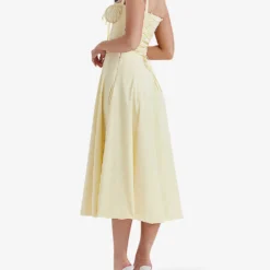 Carmen Gathered-cup Stretch Cotton-blend Midi Dress -Outlet Pique Style Store R04179414 BUTTERCUP ALT03