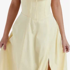 Carmen Gathered-cup Stretch Cotton-blend Midi Dress -Outlet Pique Style Store R04179414 BUTTERCUP ALT04