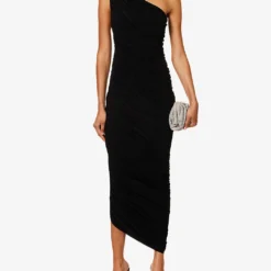 Norma Kamali Diana One-shoulder Stretch-woven Maxi Dress -Outlet Pique Style Store R04179595 BLACK ALT01