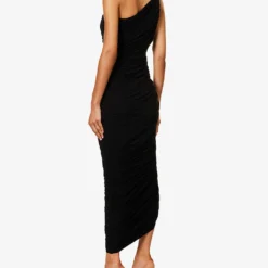 Norma Kamali Diana One-shoulder Stretch-woven Maxi Dress -Outlet Pique Style Store R04179595 BLACK ALT03