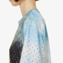 Roberto Cavalli Graphic-print Rhinestone-embellished Cotton T-shirt -Outlet Pique Style Store R04179650 MULTICOLOUR ALT04