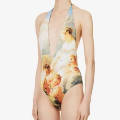 Roberto Cavalli Graphic-pattern V-neck Swimsuit -Outlet Pique Style Store R04179654 MULTICOLOUR ALT02