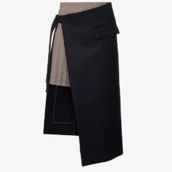 Sacai Contrast-panel Pleated Wool Midi Skirt
