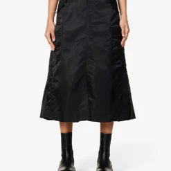 Sacai Pleated-panel Flared-hem Woven Midi Skirt -Outlet Pique Style Store R04180392 BLACK ALT02