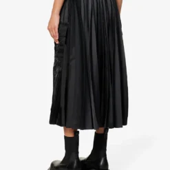 Sacai Pleated-panel Flared-hem Woven Midi Skirt -Outlet Pique Style Store R04180392 BLACK ALT03