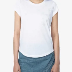 Zadig & Voltaire Skinny Stars Crystal-embellished Woven T-shirt -Outlet Pique Style Store R04180440 BLANC ALT02