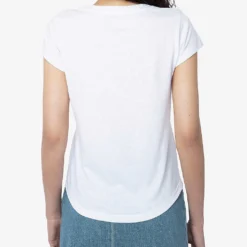 Zadig & Voltaire Skinny Stars Crystal-embellished Woven T-shirt -Outlet Pique Style Store R04180440 BLANC ALT03