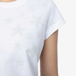 Zadig & Voltaire Skinny Stars Crystal-embellished Woven T-shirt -Outlet Pique Style Store R04180440 BLANC ALT04