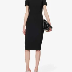 Victoria Beckham Slim-fit Round-neck Stretch-woven Midi Dress -Outlet Pique Style Store R04180535 BLACK ALT01