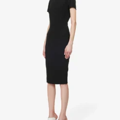 Victoria Beckham Slim-fit Round-neck Stretch-woven Midi Dress -Outlet Pique Style Store R04180535 BLACK ALT02