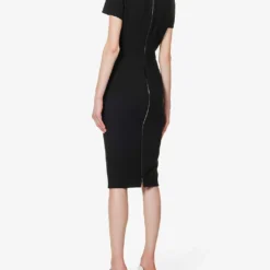 Victoria Beckham Slim-fit Round-neck Stretch-woven Midi Dress -Outlet Pique Style Store R04180535 BLACK ALT03