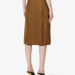 Victoria Beckham Split-front A-line Wool Midi Skirt -Outlet Pique Style Store R04180555 YELLOWBROWN ALT03