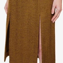 Victoria Beckham Split-front A-line Wool Midi Skirt -Outlet Pique Style Store R04180555 YELLOWBROWN ALT04