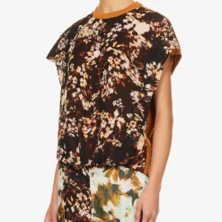 Dries Van Noten Floral-print Contrasting-back Cotton-blend T-shirt -Outlet Pique Style Store R04180736 RUST ALT02