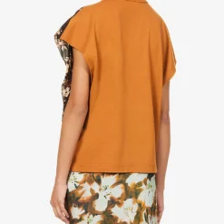 Dries Van Noten Floral-print Contrasting-back Cotton-blend T-shirt -Outlet Pique Style Store R04180736 RUST ALT03