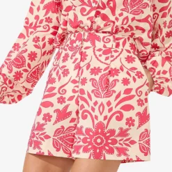 Paisley Graphic-pattern High-rise Cotton Shorts -Outlet Pique Style Store R04181101 CORAL ALT02