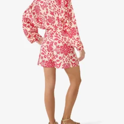 Paisley Graphic-pattern High-rise Cotton Shorts -Outlet Pique Style Store R04181101 CORAL ALT03