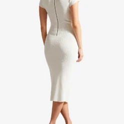 Ted Baker Alixis Notched-neck Ribbed Knitted Midi Dress -Outlet Pique Style Store R04181242 WHITE ALT02