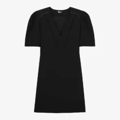 THE KOOPLES Faux-leather Piping Puff-sleeve Crepe Mini Dress