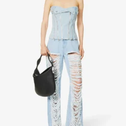 Dion Lee Frayed Cut-out Straight Mid-rise Jeans -Outlet Pique Style Store R04181839 CYAN ALT01
