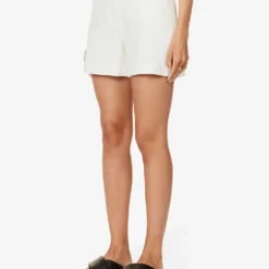 ME AND EM Mid-rise Centre-crease Cotton-blend Shorts -Outlet Pique Style Store R04181887 SOFTWHITE ALT02