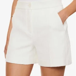 ME AND EM Mid-rise Centre-crease Cotton-blend Shorts -Outlet Pique Style Store R04181887 SOFTWHITE ALT04