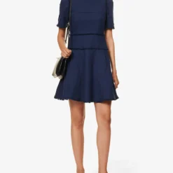 ME AND EM Textured Short-sleeve Cotton-blend Mini Dress 6 ME AND EM Textured Short-sleeve Cotton-blend Mini Dress -Outlet Pique Style Store R04181902 BRIGHTNAVY ALT01