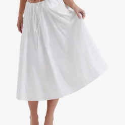 Cora Self-tie Stretch-woven Midi Skirt -Outlet Pique Style Store R04181984 WHITE ALT04