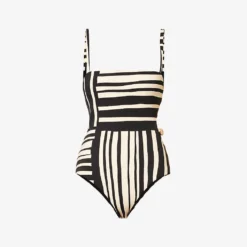 Linocut Bead-embellished Graphic-print Swimsuit