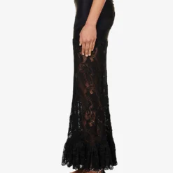 Paco Rabanne Floral-embroidered Stretch-woven Maxi Skirt -Outlet Pique Style Store R04183138 BLACK ALT02