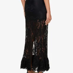 Paco Rabanne Floral-embroidered Stretch-woven Maxi Skirt -Outlet Pique Style Store R04183138 BLACK ALT03