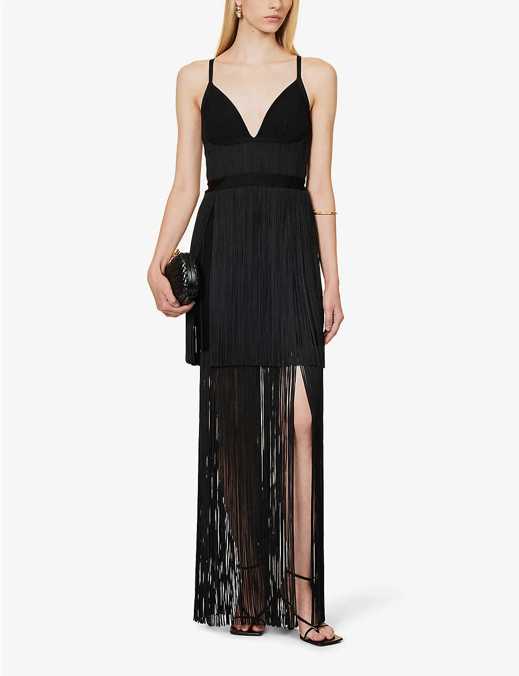 HERVE LEGER V-neck Fringed Tiered Gown 2 HERVE LEGER V-neck Fringed Tiered Gown - Image 2