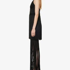 HERVE LEGER V-neck Fringed Tiered Gown 7 HERVE LEGER V-neck Fringed Tiered Gown -Outlet Pique Style Store R04183219 BLACK ALT02