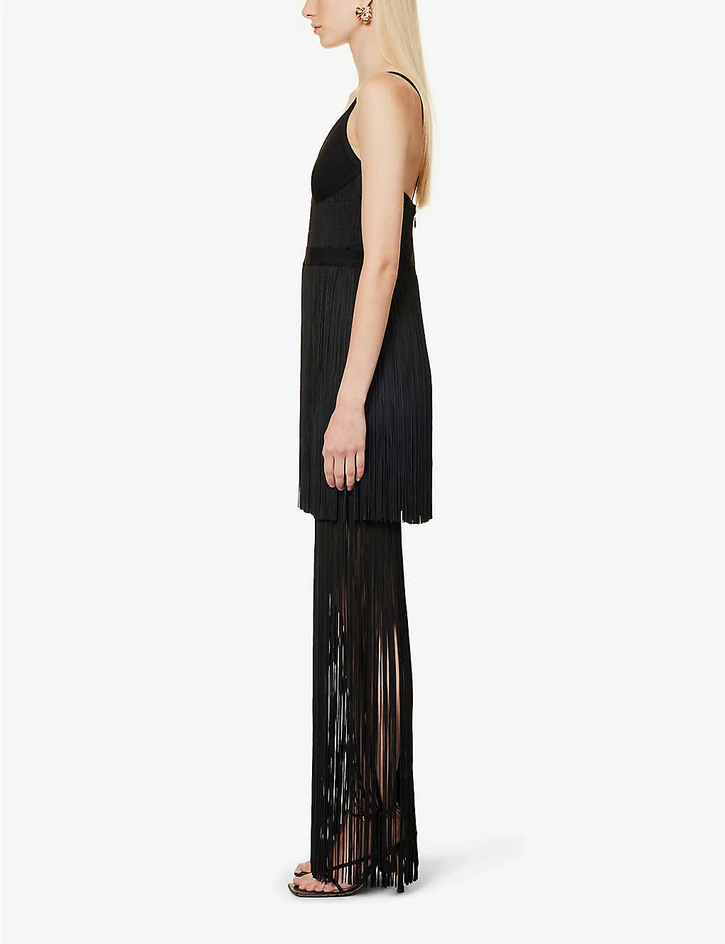 HERVE LEGER V-neck Fringed Tiered Gown 3 HERVE LEGER V-neck Fringed Tiered Gown - Image 3