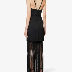 HERVE LEGER V-neck Fringed Tiered Gown 8 HERVE LEGER V-neck Fringed Tiered Gown -Outlet Pique Style Store R04183219 BLACK ALT03