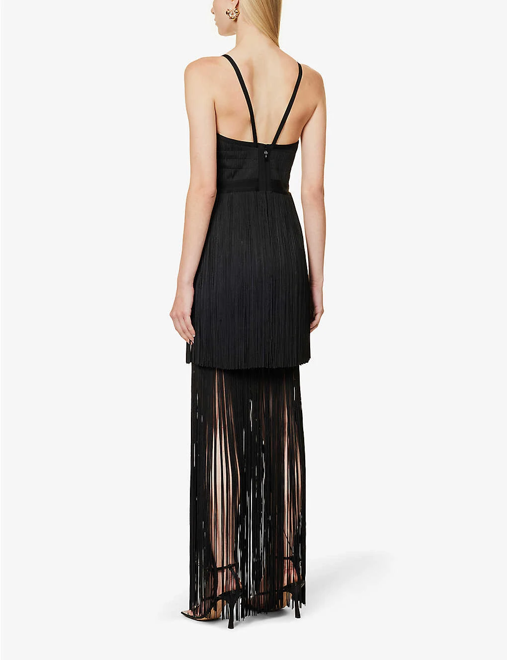 HERVE LEGER V-neck Fringed Tiered Gown 4 HERVE LEGER V-neck Fringed Tiered Gown - Image 4