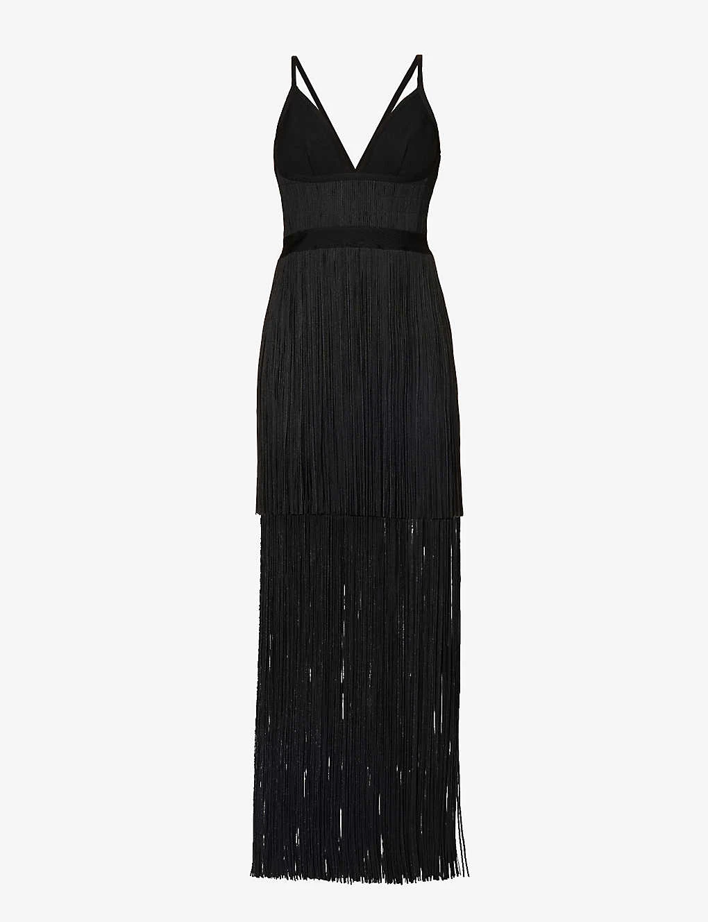 HERVE LEGER V-neck Fringed Tiered Gown 1 HERVE LEGER V-neck Fringed Tiered Gown